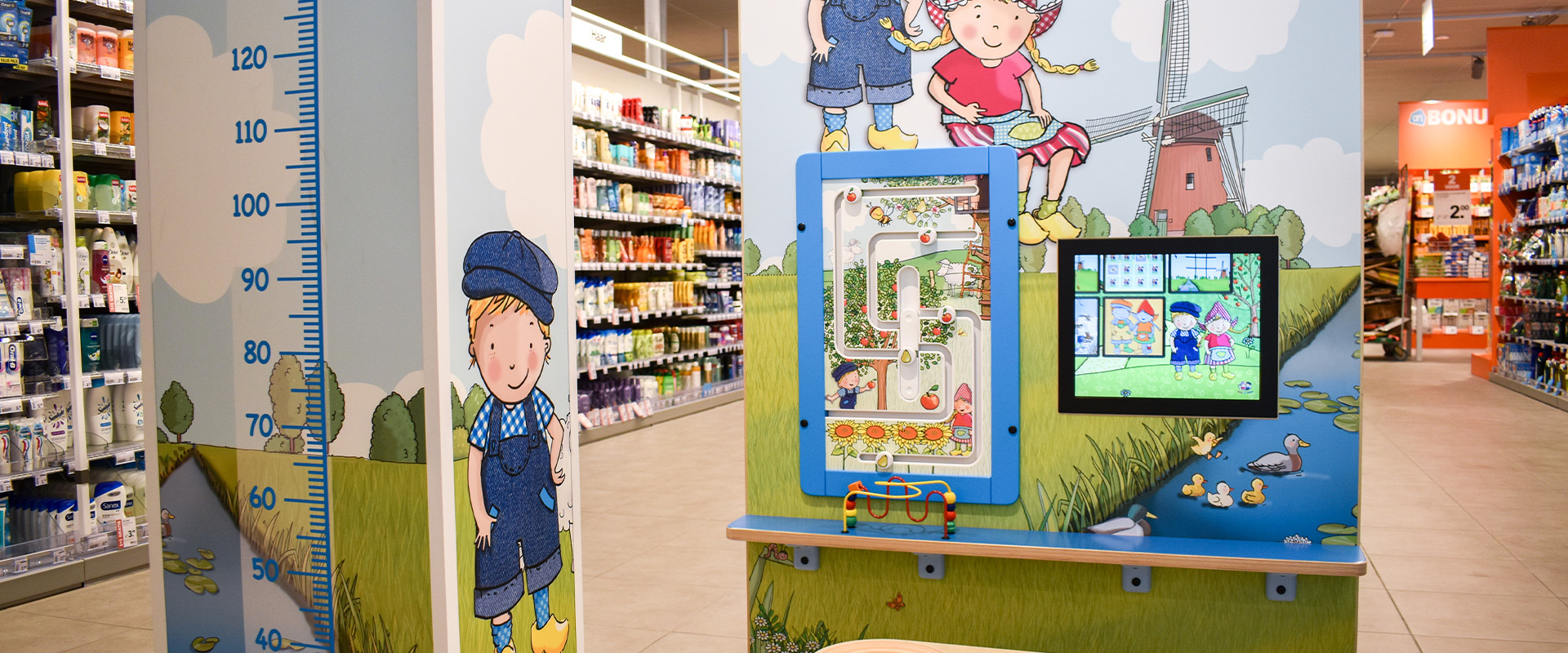 supermarkt Albert Heijn speelhoek in Maldegem met Fien en Teun