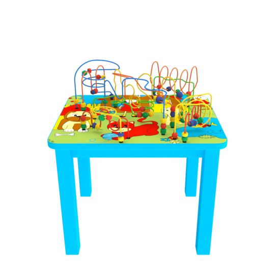 Kindertafel voor in een kinderhoek of wachtruimte met kralen voor het stimuleren van de fijne motoriek | IKC speelsystemen